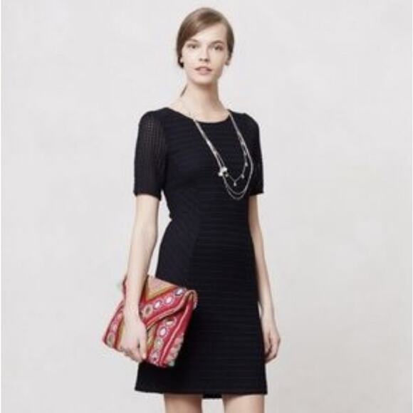 Anthropologie Maeve Womens Seersucker Textured Short Sleeve Work Dress Navy Blue - Picture 4 of 10